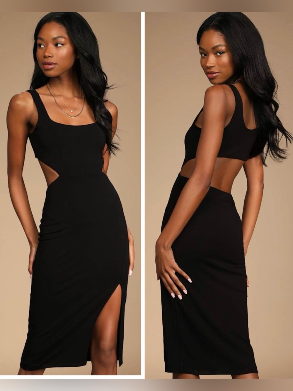 Lulu's How I Feel Black Cutout Bodycon Midi Dress Size Medium